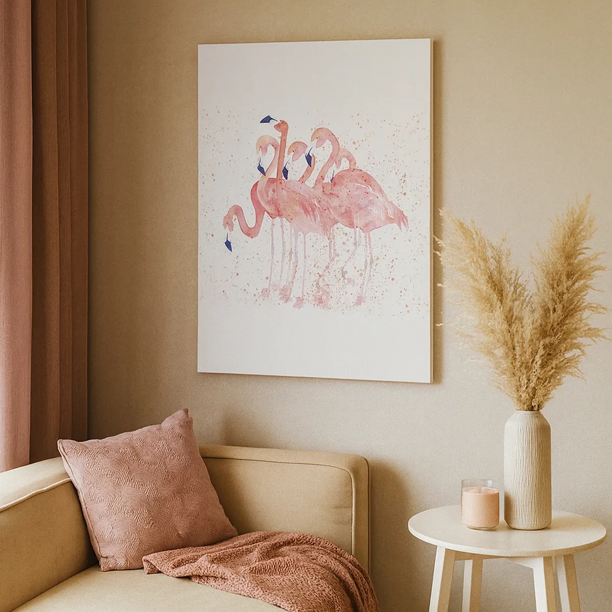Bild auf Leinwand - Leinwandbild - Rosa Flamingos im künstlerischen Aquarellstil - 50x70cm - Rosa Ensemble - Moderne Wanddekoration für Wohnzimmer und Schlafzimmer ARTTOR