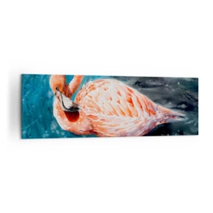Bild auf Leinwand - Leinwandbild - Ein rosa Flamingo auf einem aquarellblauen Hintergrund - 160x50cm - Von Natur aus dekorativ - Moderne Wanddekoration für Wohnzimmer und Schlafzimmer ARTTOR