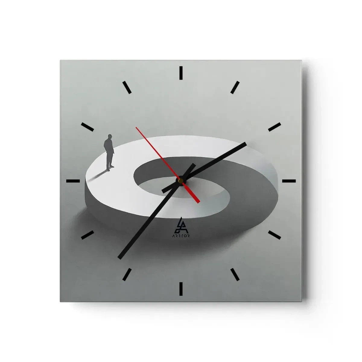 Wanduhr - Glasuhr - Ein Mann auf einer grauen, abstrakten Struktur - 30x30cm - Und wie soll man davon klug werden - Moderne Wanddekoration für Wohnzimmer und Schlafzimmer ARTTOR