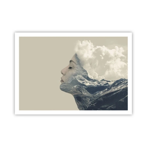 Poster - Silhouette einer Frau mit einer Berglandschaft im Hintergrund - 100x70cm - Die Schönheit der Elemente der Natur - Moderne Wanddekoration für Wohnzimmer und Schlafzimmer ARTTOR
