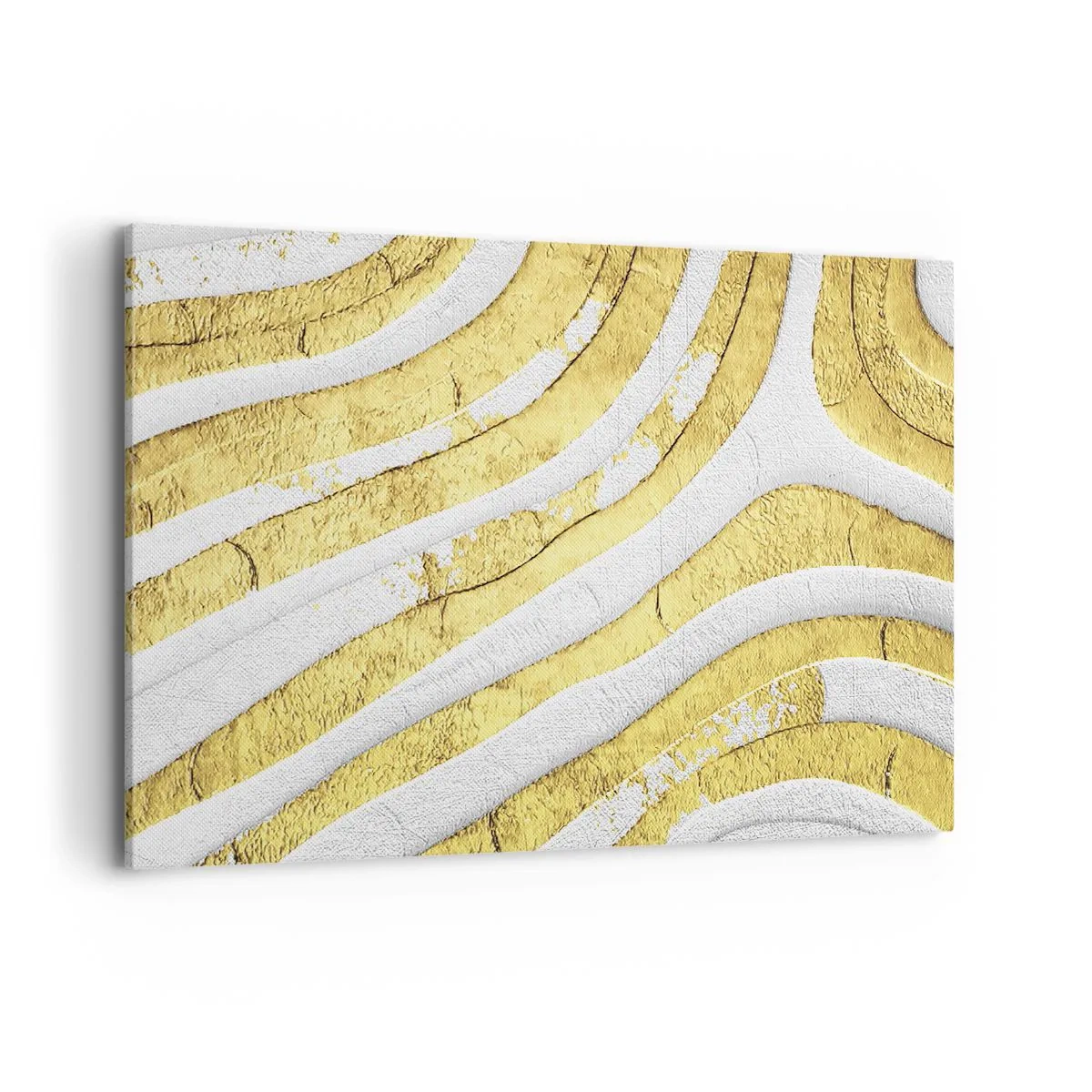Bild auf Leinwand - Leinwandbild - Gold- und Weiß-abstrakte Linien in einer 3D-Textur - 100x70cm - Komposition in Weiß und Gold - Moderne Wanddekoration für Wohnzimmer und Schlafzimmer ARTTOR