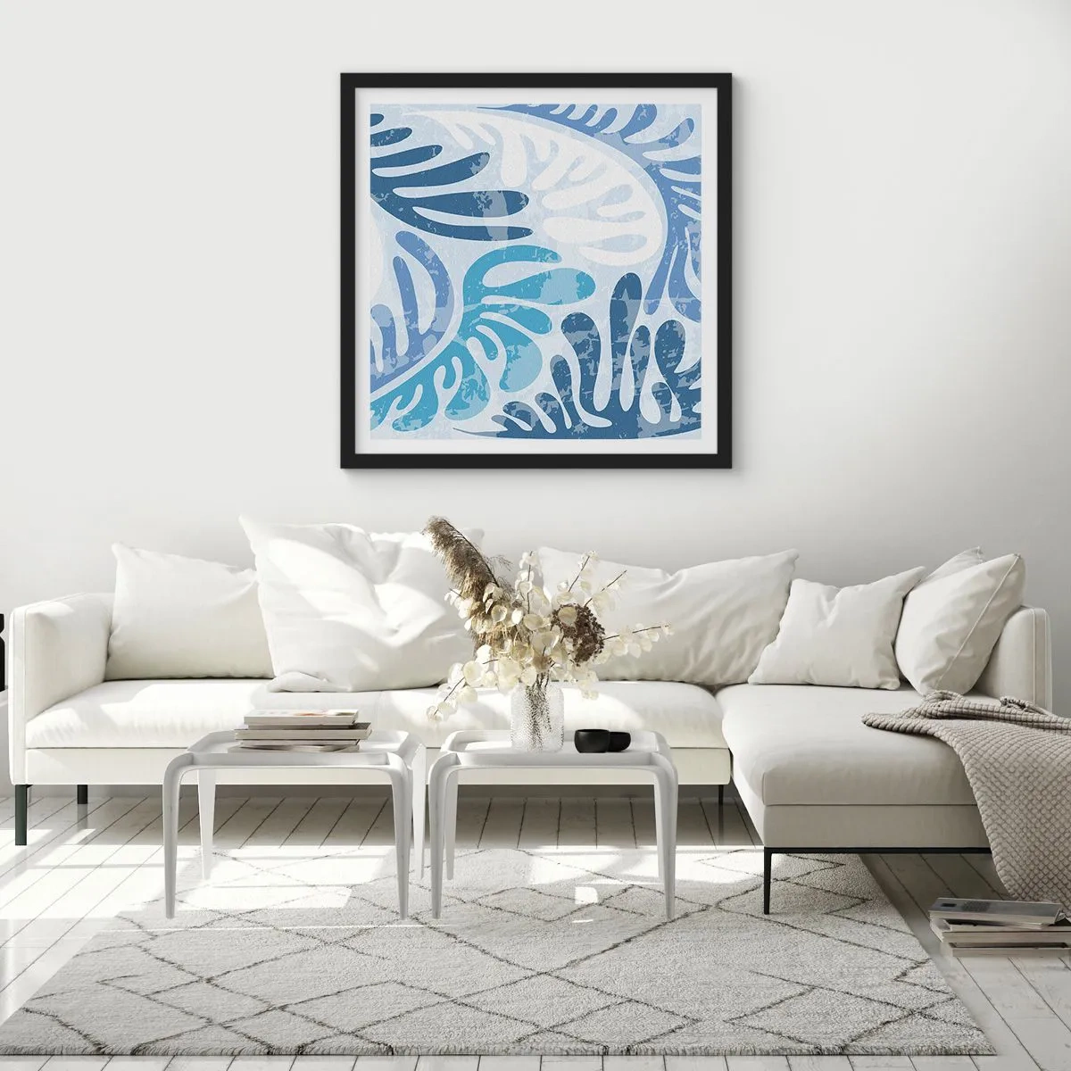 Poster in einem schwarzem Rahmen - Blaue Farne - 30x30 cm