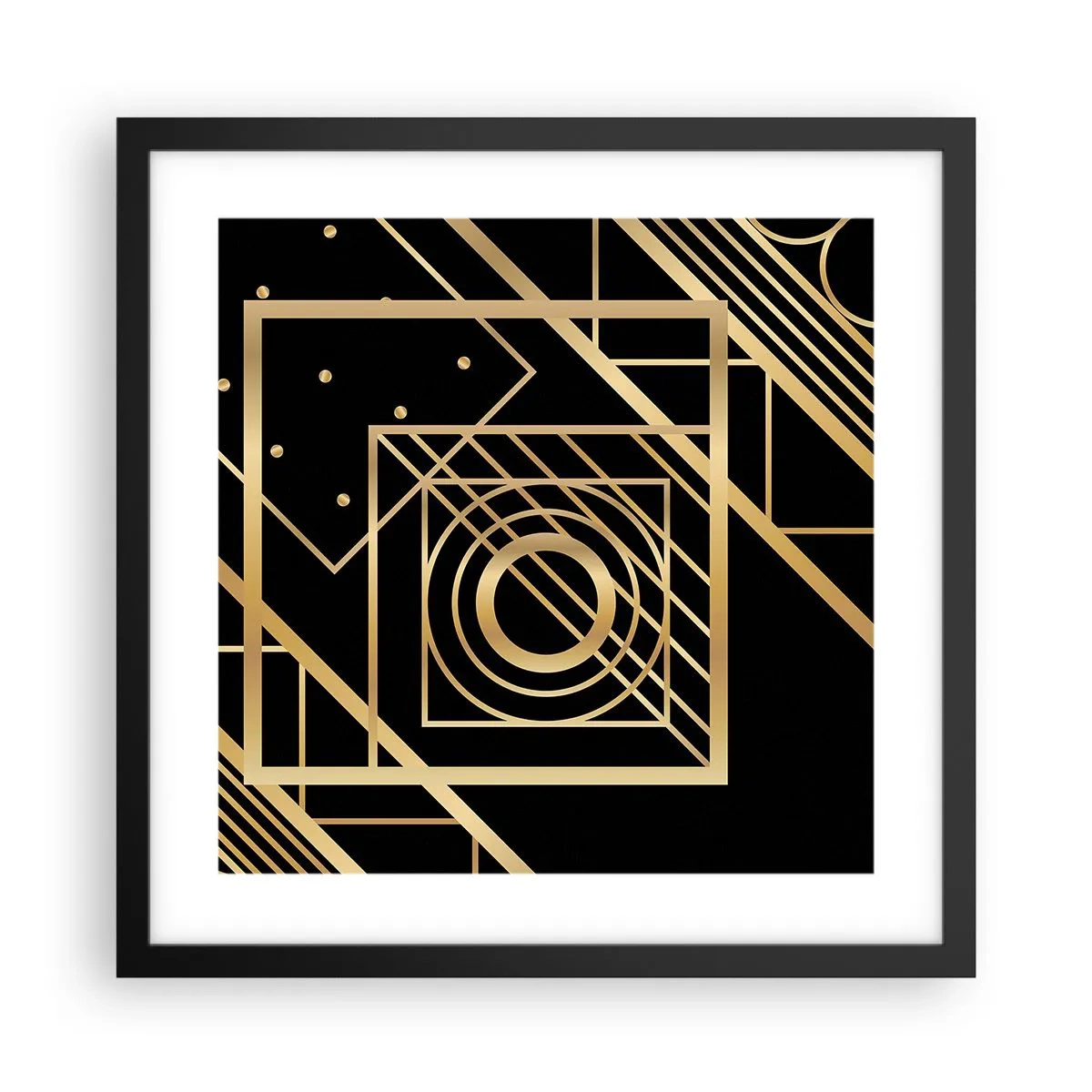 Poster in einem schwarzem Rahmen - Goldene Geometrie - 40x40 cm