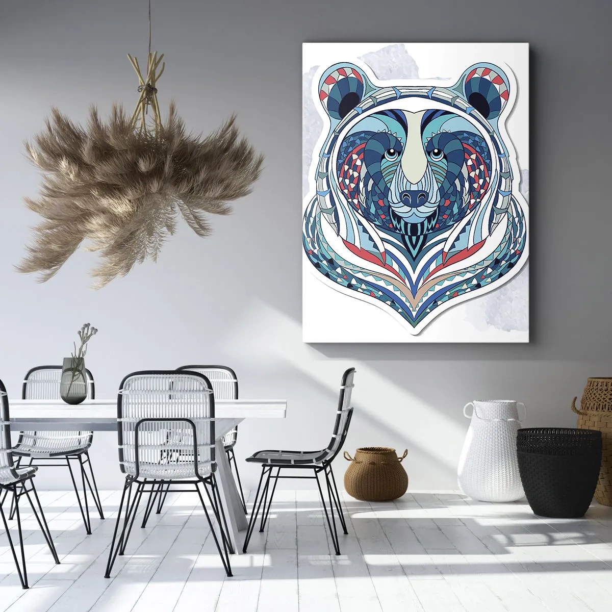 Bild auf Leinwand - Leinwandbild - Geometrischer Bär in Blau- und Rottönen - 50x70cm - Eviva Grönland! - Moderne Wanddekoration für Wohnzimmer und Schlafzimmer ARTTOR