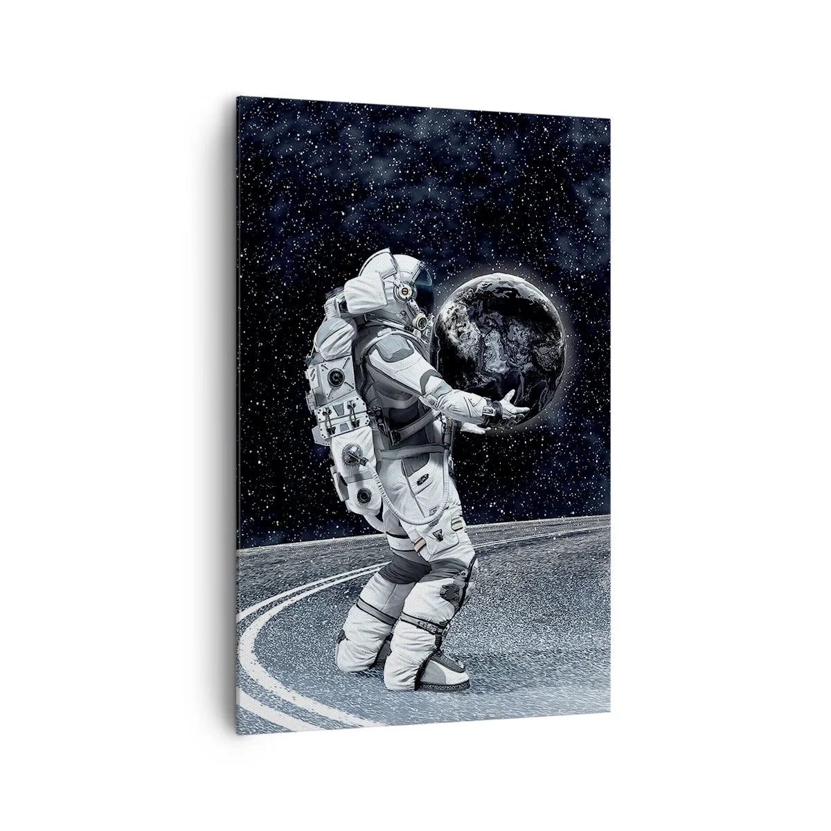 Bild auf Leinwand - Leinwandbild - Astronaut mit Erde vor dem Sternenhimmel - 80x120cm - Auf der Milchstraße - Moderne Wanddekoration für Wohnzimmer und Schlafzimmer ARTTOR