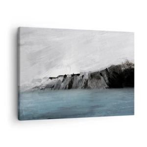 Bild auf Leinwand - Leinwandbild - Abstrakte Landschaft mit Wasser und felsigem Ufer - 70x50cm - Wasser – Erde: Kampf der Naturelemente - Moderne Wanddekoration für Wohnzimmer und Schlafzimmer ARTTOR