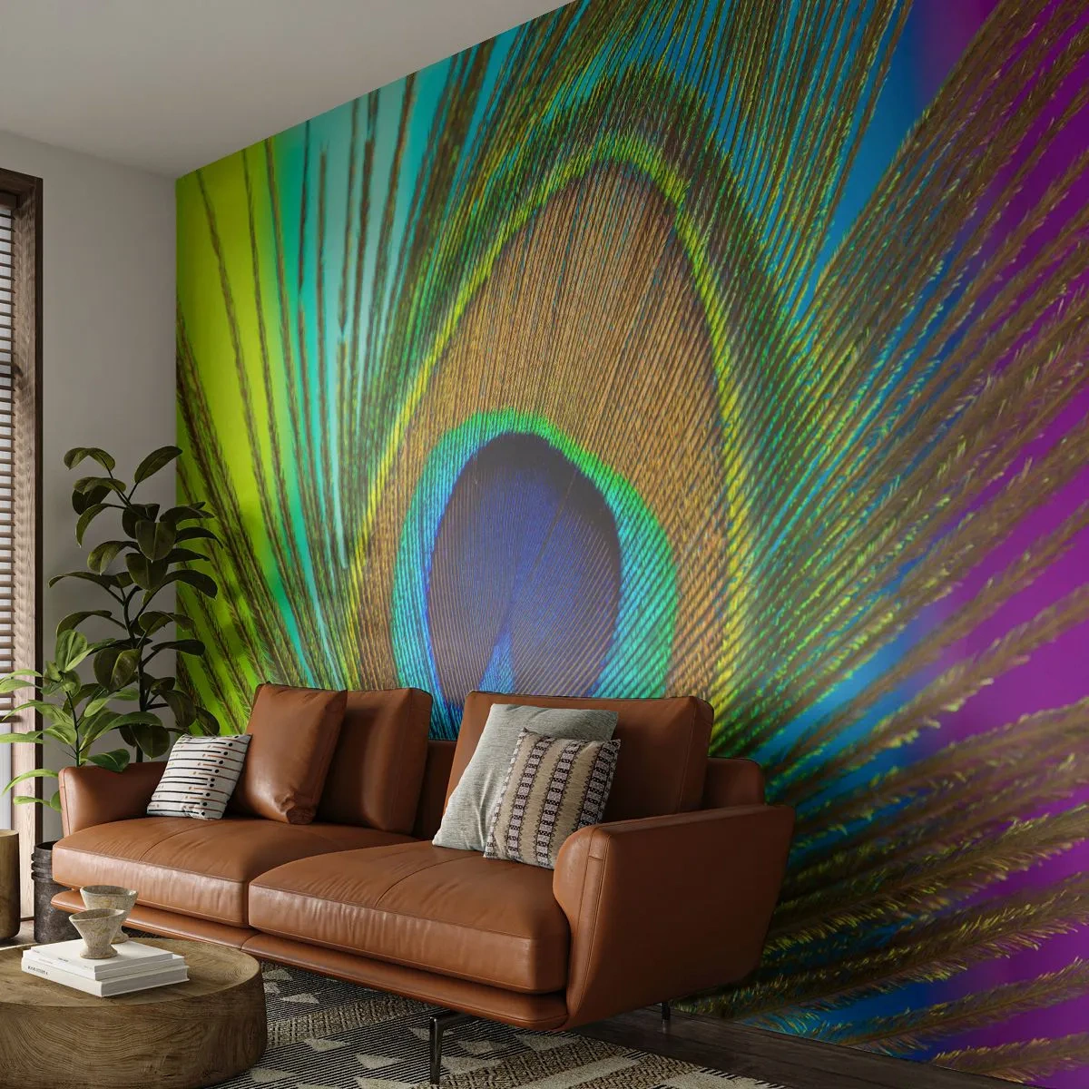 Fototapete Premium Canvas - Auge in Auge - Abstraktion, Pfauenfeder, Stück - 350x256 cm