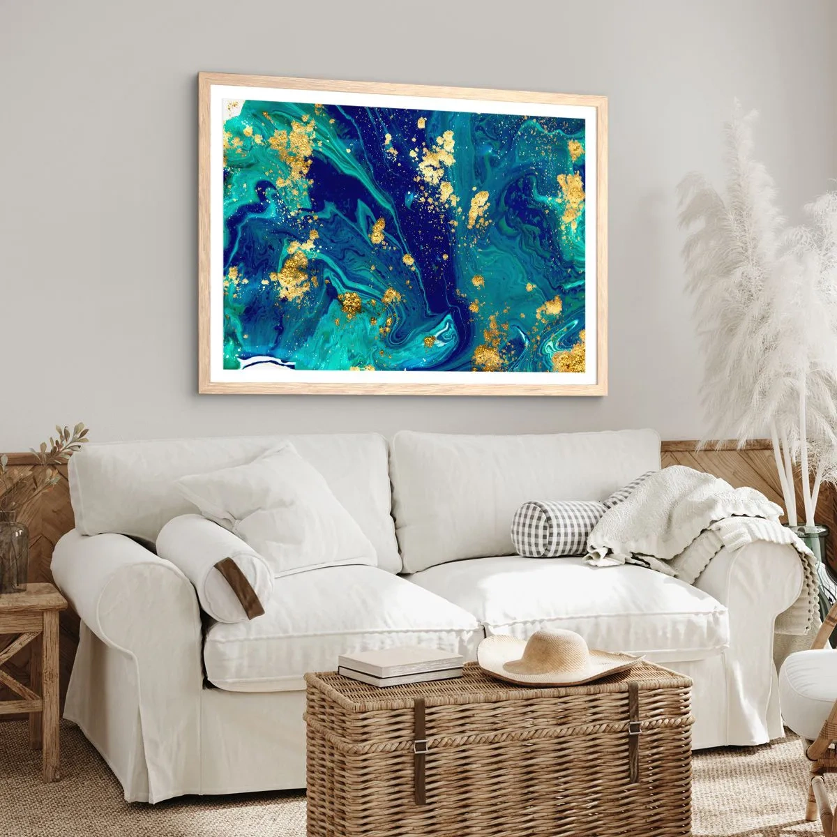 Poster in einem Rahmen aus heller Eiche - Die Blütenblätter der Sonne - 91x61 cm