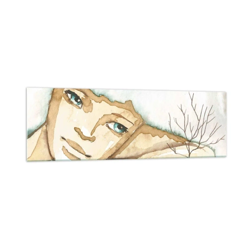 Glasbild - Bild auf glas - Künstlerisches Porträt einer Frau in Pastellfarben - 160x50cm - Der Baum der Poesie wächst aus der Stille - Moderne Wanddekoration für Wohnzimmer und Schlafzimmer ARTTOR
