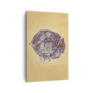 Bild auf Leinwand - Leinwandbild - Dekorativer Fisch im Zeichenstil mit Mustern - 80x120cm - Aus dem Ozean der Ornamente - Moderne Wanddekoration für Wohnzimmer und Schlafzimmer ARTTOR