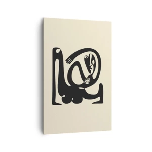 Bild auf Leinwand - Leinwandbild - Eine abstrakte Figur in Schwarz auf beigem Hintergrund - 80x120cm - Fast wie Picasso - Moderne Wanddekoration für Wohnzimmer und Schlafzimmer ARTTOR