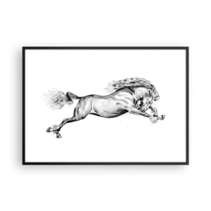 Poster in einem schwarzem Rahmen - Skizze eines Pferdes im dynamischen Galopp auf weißem Hintergrund - 100x70cm - Im Galopp festgehalten - Moderne Wanddekoration für Wohnzimmer und Schlafzimmer ARTTOR