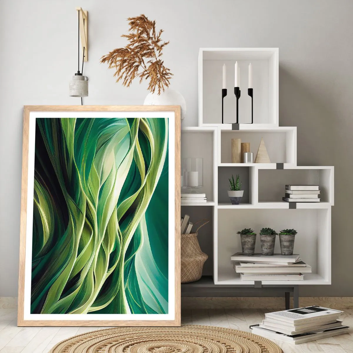 Poster in einem Rahmen aus heller Eiche - Abstraktes grünes Spiel - 30x40 cm