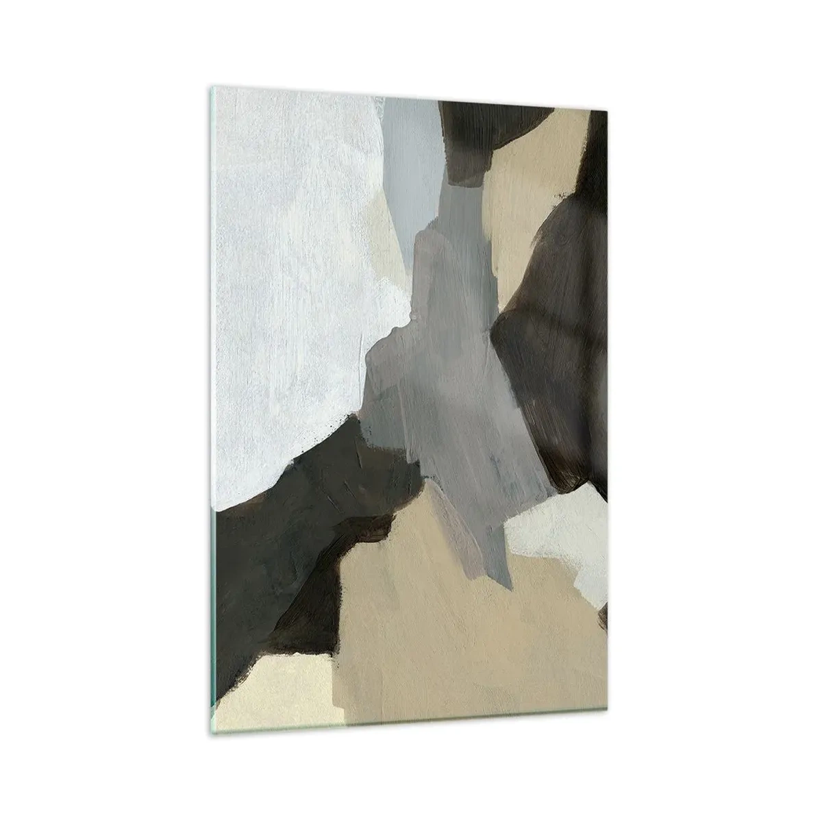 Glasbild - Bild auf glas - Abstrakte Formen in Beige-, Braun- und Grautönen - 80x120cm - Abstraktion: Scheideweg des Graus - Moderne Wanddekoration für Wohnzimmer und Schlafzimmer ARTTOR