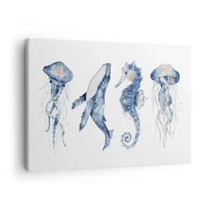 Bild auf Leinwand - Leinwandbild - Quallen, Wale und Seepferdchen im Aquarellstil - 70x50cm - Meereswunder - Moderne Wanddekoration für Wohnzimmer und Schlafzimmer ARTTOR