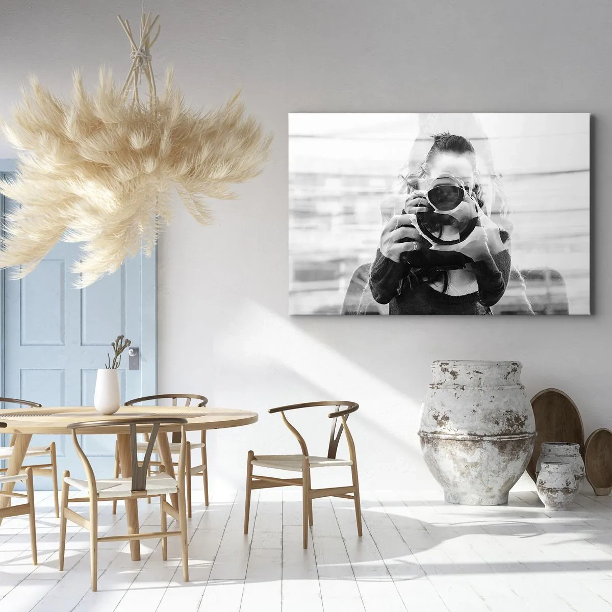 Bild auf Leinwand - Leinwandbild - Schwarz-Weiß-Doppelbelichtungsporträt eines Fotografen - 70x50cm - Schöpfer und Material - Moderne Wanddekoration für Wohnzimmer und Schlafzimmer ARTTOR
