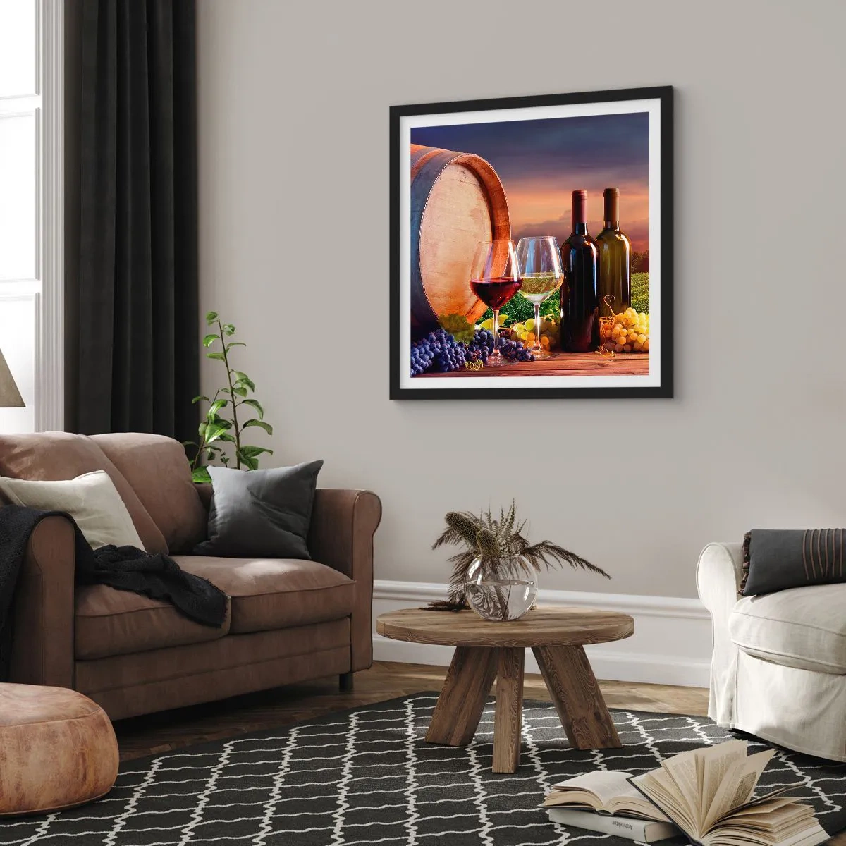 Poster in einem schwarzem Rahmen - Hier schmeckt das Leben - 60x60 cm