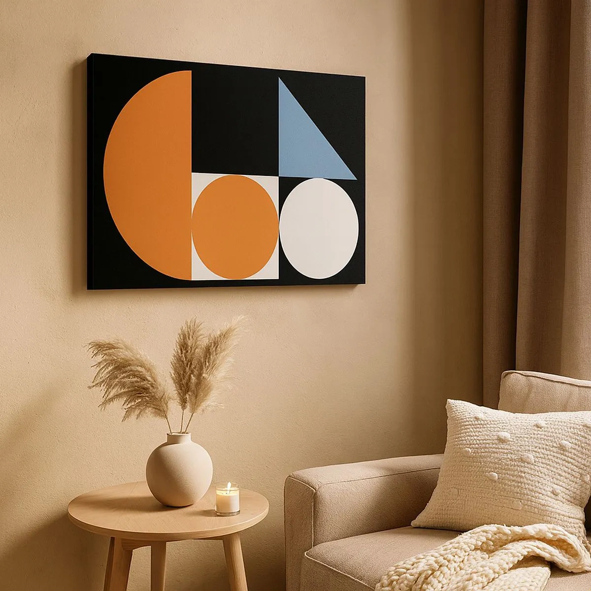 Bild auf Leinwand - Leinwandbild - Geometrisches Muster mit bunten Formen auf schwarzem Hintergrund - 70x50cm - Bebilderte Anordnung - Moderne Wanddekoration für Wohnzimmer und Schlafzimmer ARTTOR
