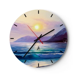 Wanduhr - Glasuhr - Meereslandschaft mit untergehender Sonne - 30x30cm - Wasser- und Luftkristall - Moderne Wanddekoration für Wohnzimmer, Küche und Schlafzimmer ARTTOR