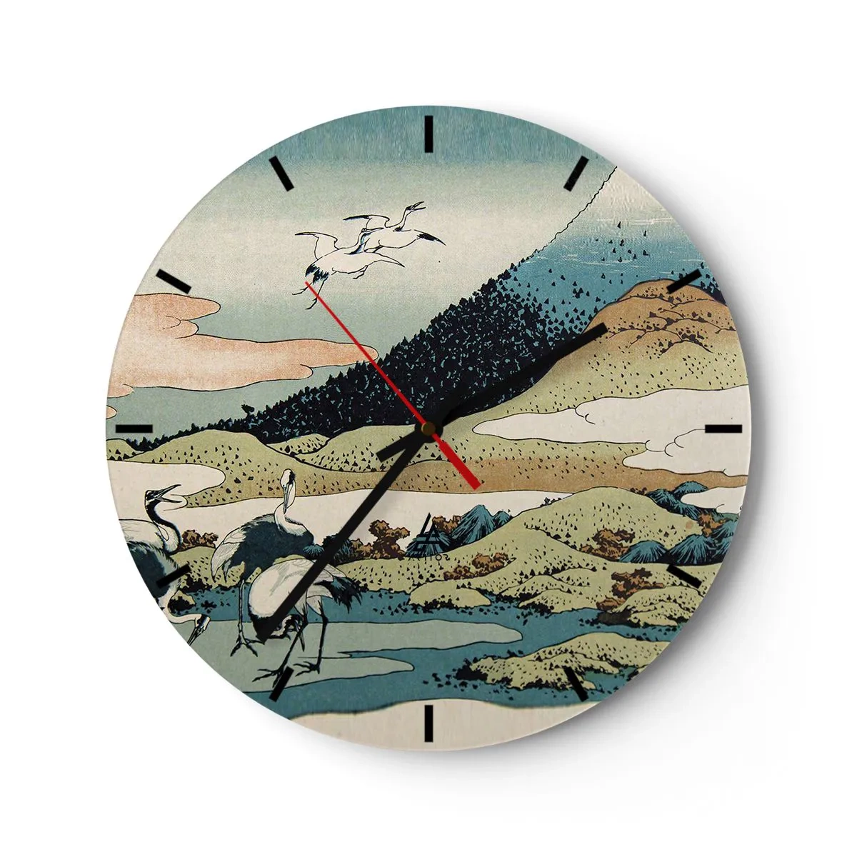 Wanduhr - Glasuhr - Japanische Szene mit Vögeln vor einer Berglandschaft - 30x30cm - Im japanischen Geist - Moderne Wanddekoration für Wohnzimmer, Küche und Schlafzimmer ARTTOR