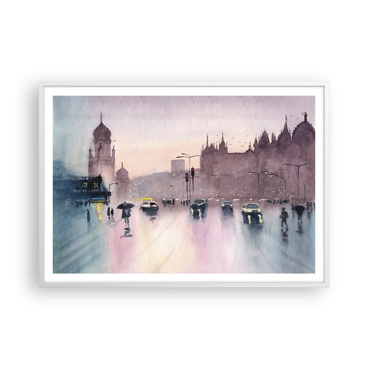 Poster in einem weißen Rahmen - Im regnerischen Dunst - 100x70 cm
