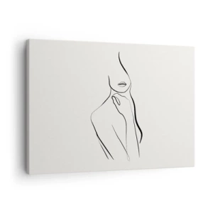 Bild auf Leinwand - Leinwandbild - Eine minimalistische Skizze der Silhouette einer Frau vor hellem Hintergrund. - 70x50cm - Eine Welle der Melancholie - Moderne Wanddekoration für Wohnzimmer und Schlafzimmer ARTTOR
