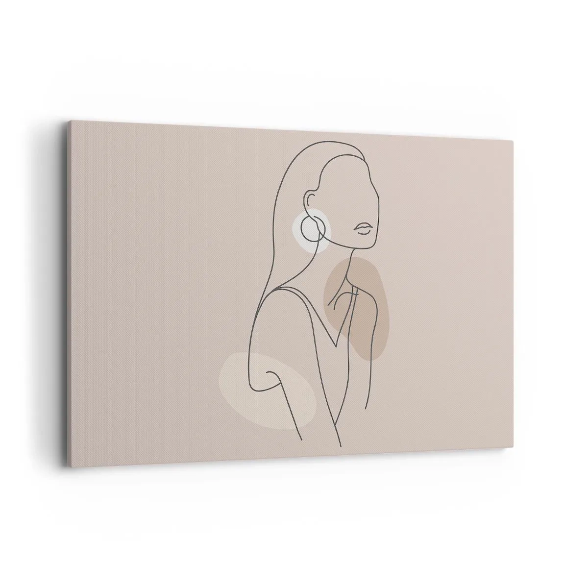 Bild auf Leinwand - Leinwandbild - Minimalistische Illustration einer Frau mit Umrissen auf beigem Hintergrund - 100x70cm - Mädchenhafte Ikone - Moderne Wanddekoration für Wohnzimmer und Schlafzimmer ARTTOR