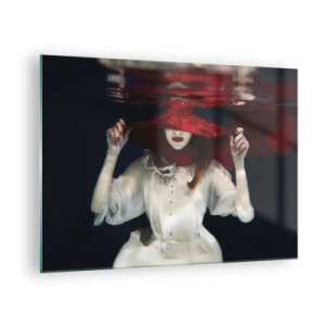 Glasbild - Bild auf glas - Frau mit rotem Hut unter Wasser - 70x50cm - Boshafte Göttin in der slawischen Mythologie - Moderne Wanddekoration für Wohnzimmer und Schlafzimmer ARTTOR