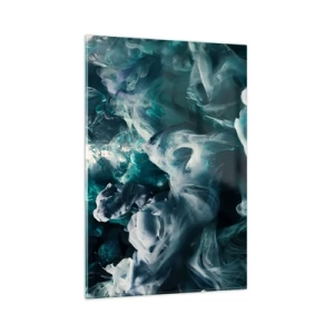 Glasbild - Bild auf glas - Dynamische abstrakte Wellen in Blau- und Weißtönen - 80x120cm - Farbbewegung - Moderne Wanddekoration für Wohnzimmer und Schlafzimmer ARTTOR