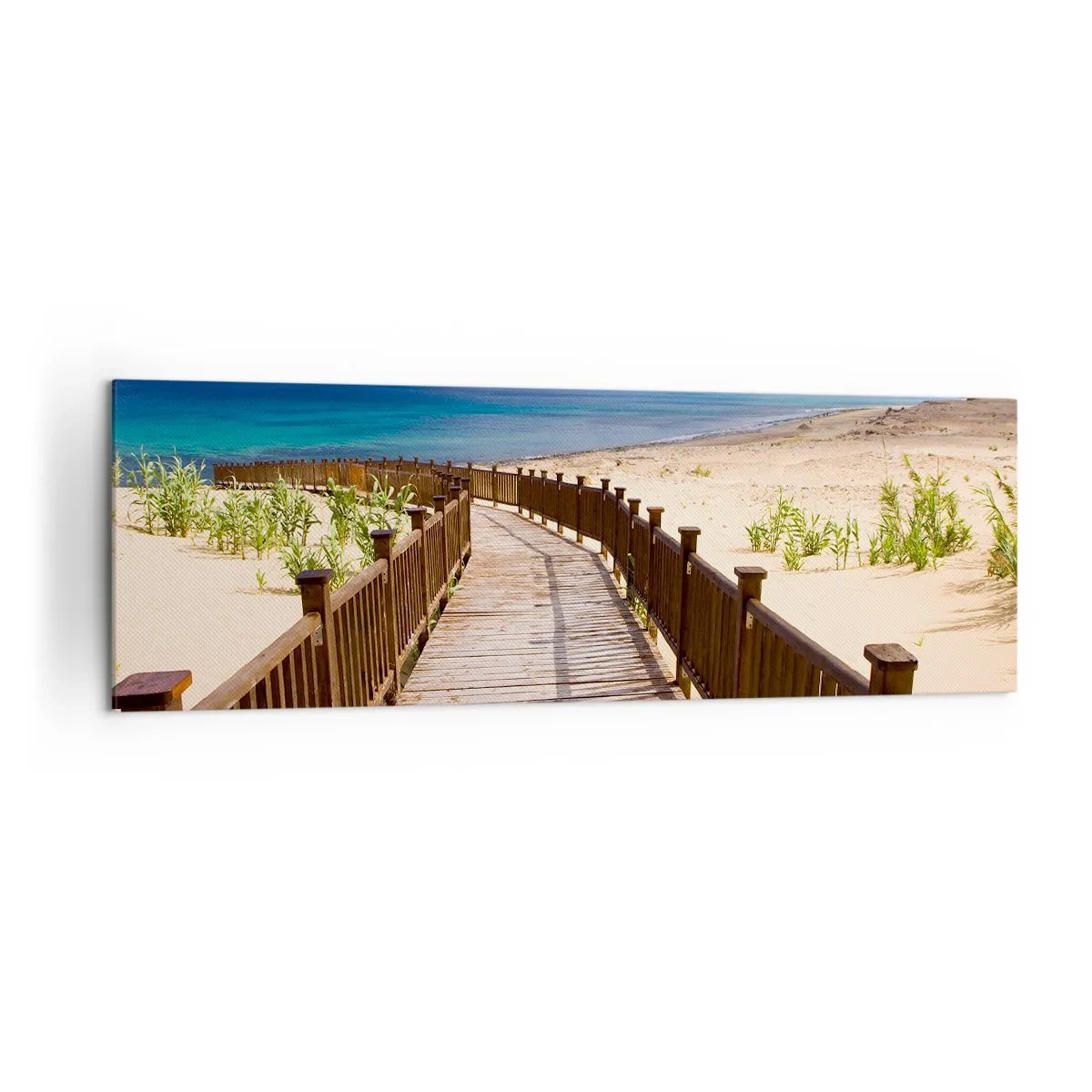 Bild auf Leinwand - Leinwandbild - Holzweg zum Strand mit Meerblick - 160x50cm - Bring mich zu den glücklichen Inseln - Moderne Wanddekoration für Wohnzimmer und Schlafzimmer ARTTOR
