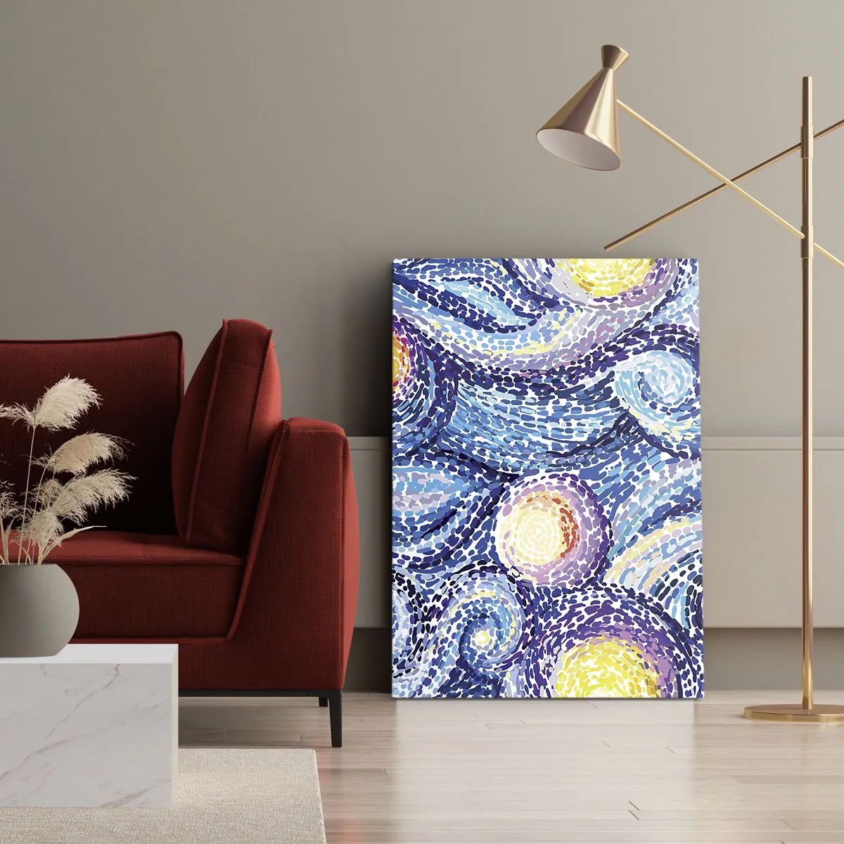 Bild auf Leinwand - Leinwandbild - Eine künstlerische Interpretation des Sternenhimmels im Stil von Van Gogh - 50x70cm - Aus einem Gemälde von van Gogh - Moderne Wanddekoration für Wohnzimmer und Schlafzimmer ARTTOR
