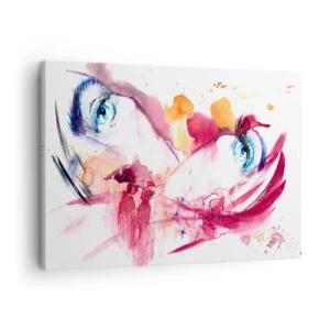 Bild auf Leinwand - Leinwandbild - Ein abstraktes Gesicht mit ausdrucksstarken Augen und roten Akzenten. - 70x50cm - Die Welt gedeiht in der Nähe - Moderne Wanddekoration für Wohnzimmer und Schlafzimmer ARTTOR