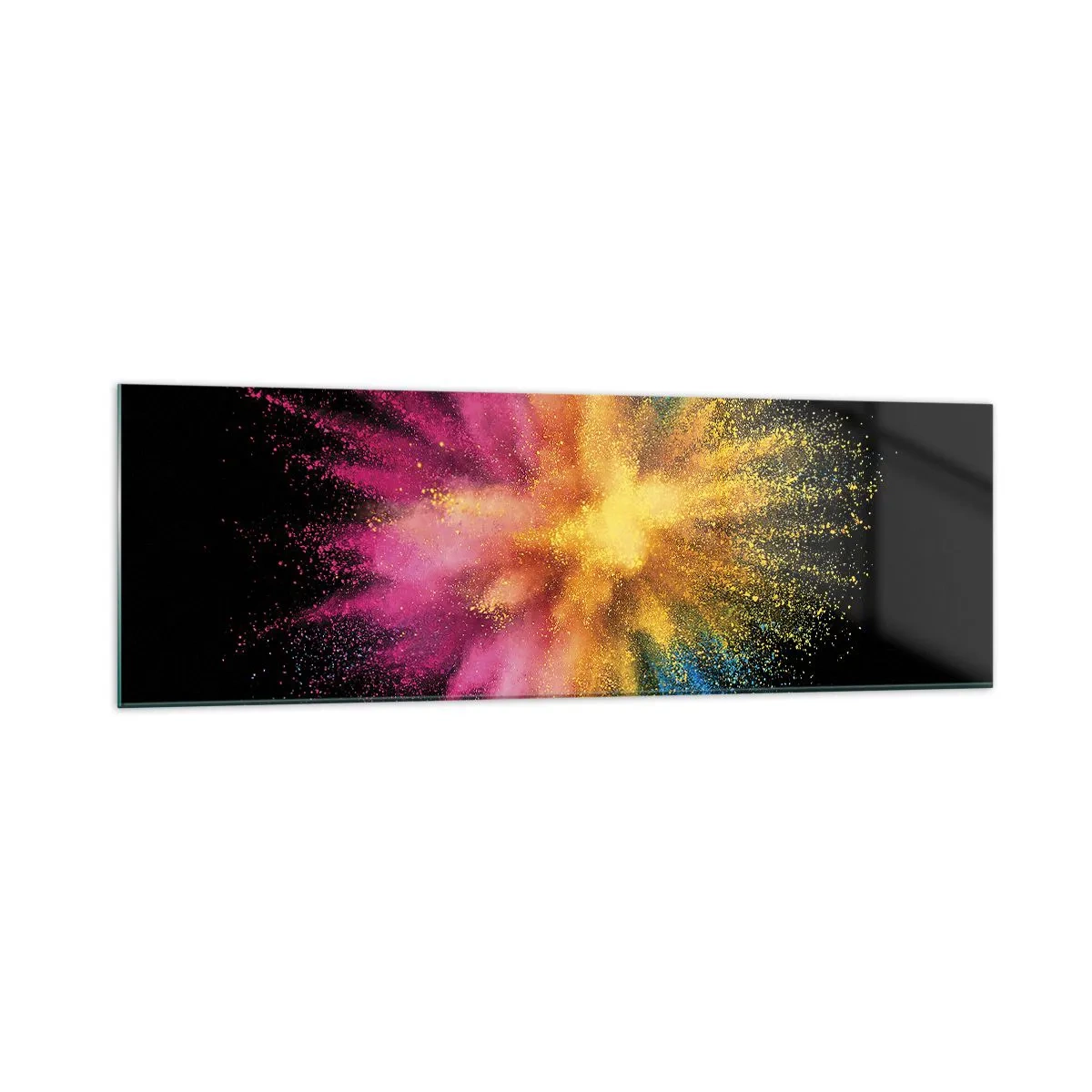 Glasbild - Bild auf glas - Bunte Pulverexplosion auf schwarzem Hintergrund - 160x50cm - Die Geburt der Farben - Moderne Wanddekoration für Wohnzimmer und Schlafzimmer ARTTOR