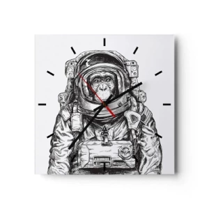 Wanduhr - Glasuhr - Grafik eines Astronauten im Raumanzug mit Affenkopf - 30x30cm - Alternative Evolution - Moderne Wanddekoration für Wohnzimmer und Schlafzimmer ARTTOR