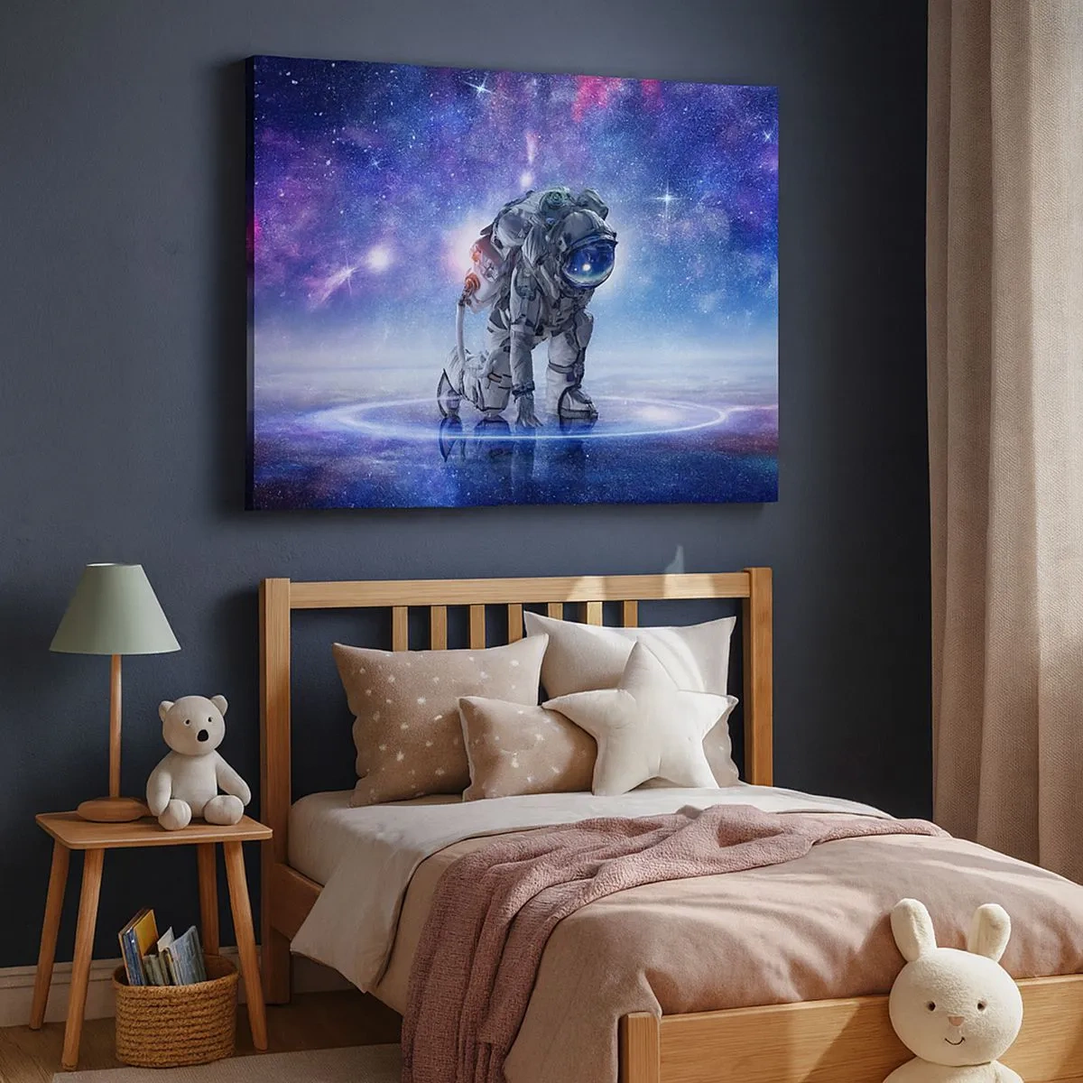 Bild auf Leinwand - Leinwandbild - Astronaut in einer galaktischen Landschaft - 70x50cm - Der Sternenhimmel über mir - Moderne Wanddekoration für Wohnzimmer und Schlafzimmer ARTTOR
