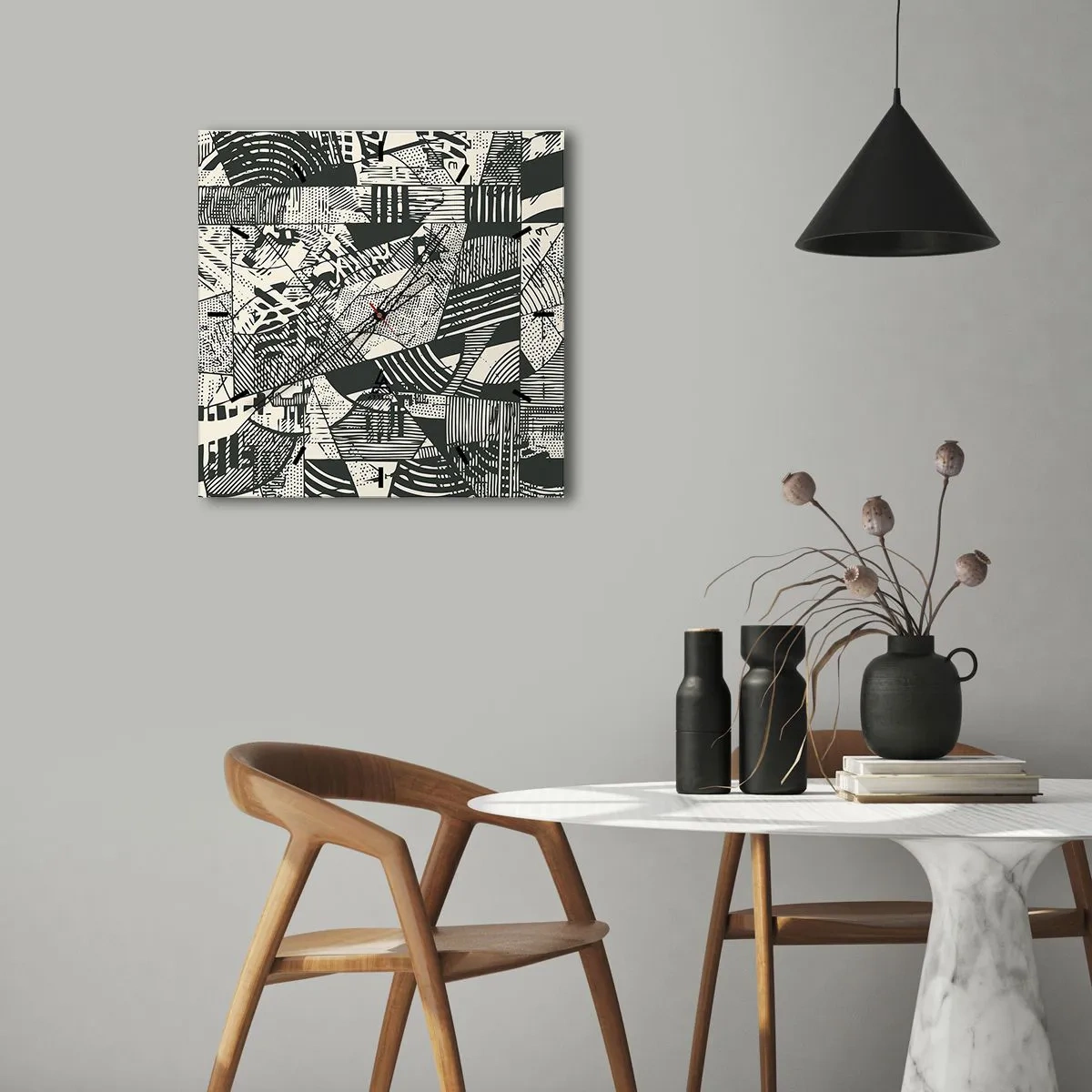 Wanduhr - Glasuhr - Geometrische abstrakte Muster in Grüntönen auf hellem Hintergrund - 30x30cm - Die Dynamik der Gegenwart - Moderne Wanddekoration für Wohnzimmer und Schlafzimmer ARTTOR