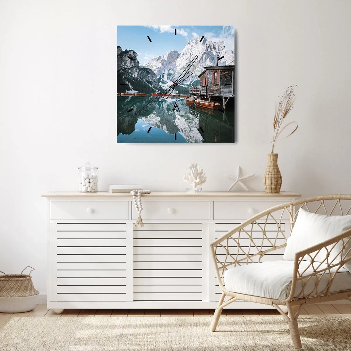 Wanduhr - Glasuhr - Kristallklarer Bergmorgen - 40x40 cm