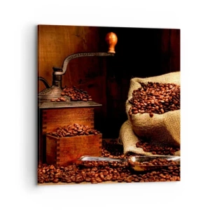 Bild auf Leinwand - Leinwandbild - Stillleben mit Kaffeebohnen und einer Mühle - 70x70 cm