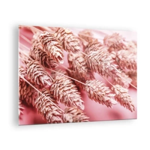 Glasbild - Bild auf glas - Getrocknete Maiskolben in Rosatönen auf pastellfarbenem Hintergrund - 70x50cm - Eine Blumenkaskade in Rosa - Moderne Wanddekoration für Wohnzimmer und Schlafzimmer ARTTOR