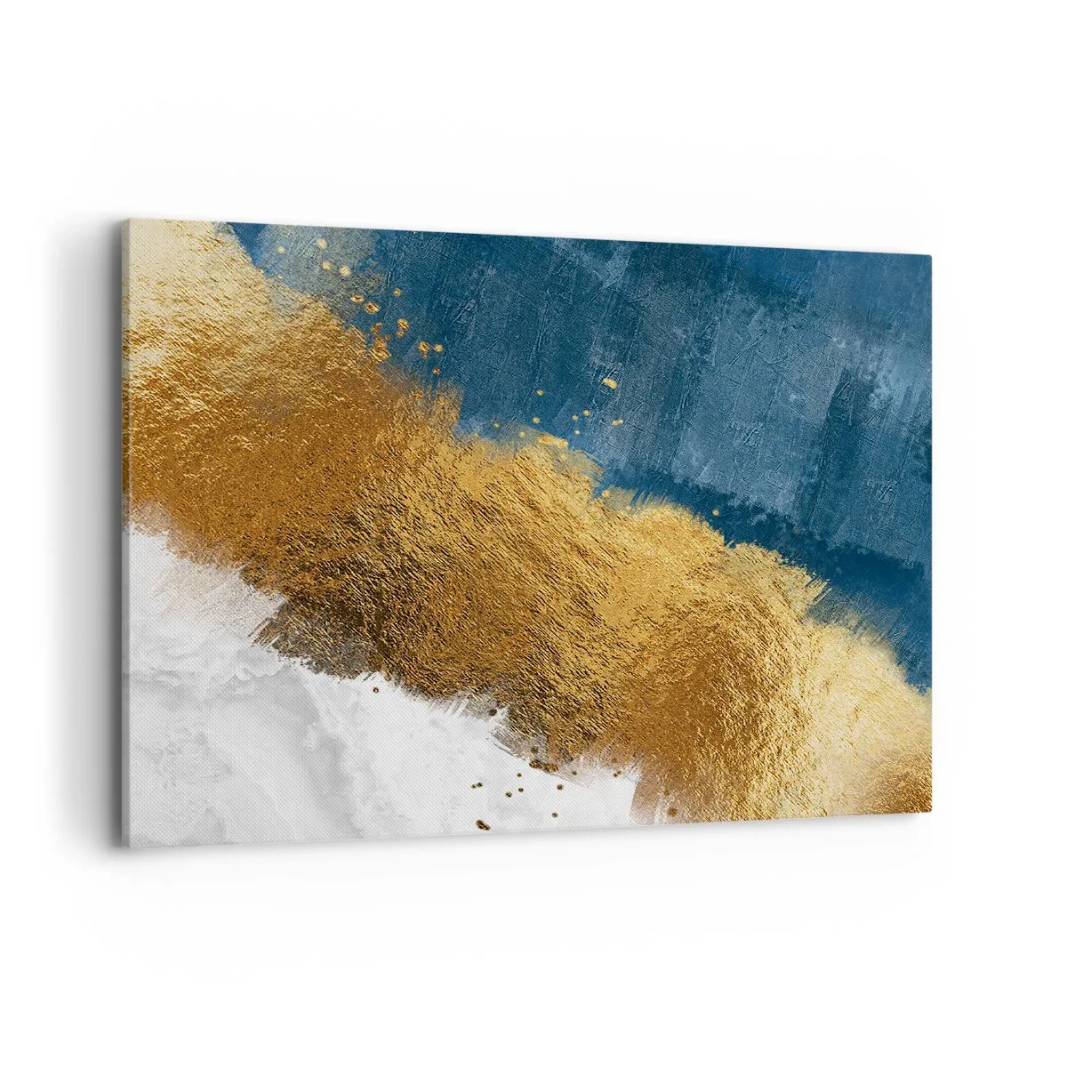 Bild auf Leinwand - Leinwandbild - Eine abstrakte Komposition in Gold-, Blau- und Weißtönen. - 100x70cm - Farben des Sommers - Moderne Wanddekoration für Wohnzimmer und Schlafzimmer ARTTOR