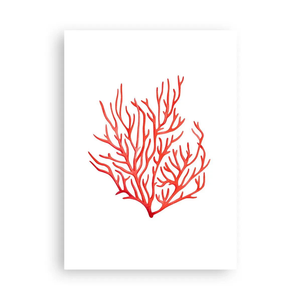Poster - Rote Koralle auf weißem Hintergrund im minimalistischen Stil - 50x70cm - Korallenfiligran - Moderne Wanddekoration für Wohnzimmer und Schlafzimmer ARTTOR