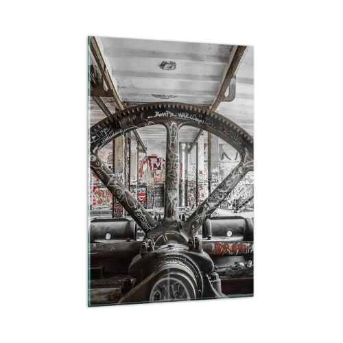 Glasbild - Bild auf glas - Ein alter Mechanismus in einem verlassenen Industriegebäude - 80x120cm - Das geheime Leben der Fabrik - Moderne Wanddekoration für Wohnzimmer und Schlafzimmer ARTTOR