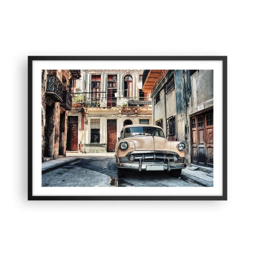 Poster in einem schwarzem Rahmen - Ein Oldtimer vor der Kulisse urbaner Architektur - 70x50cm - Die Siesta in Havanna - Moderne Wanddekoration für Wohnzimmer und Schlafzimmer ARTTOR