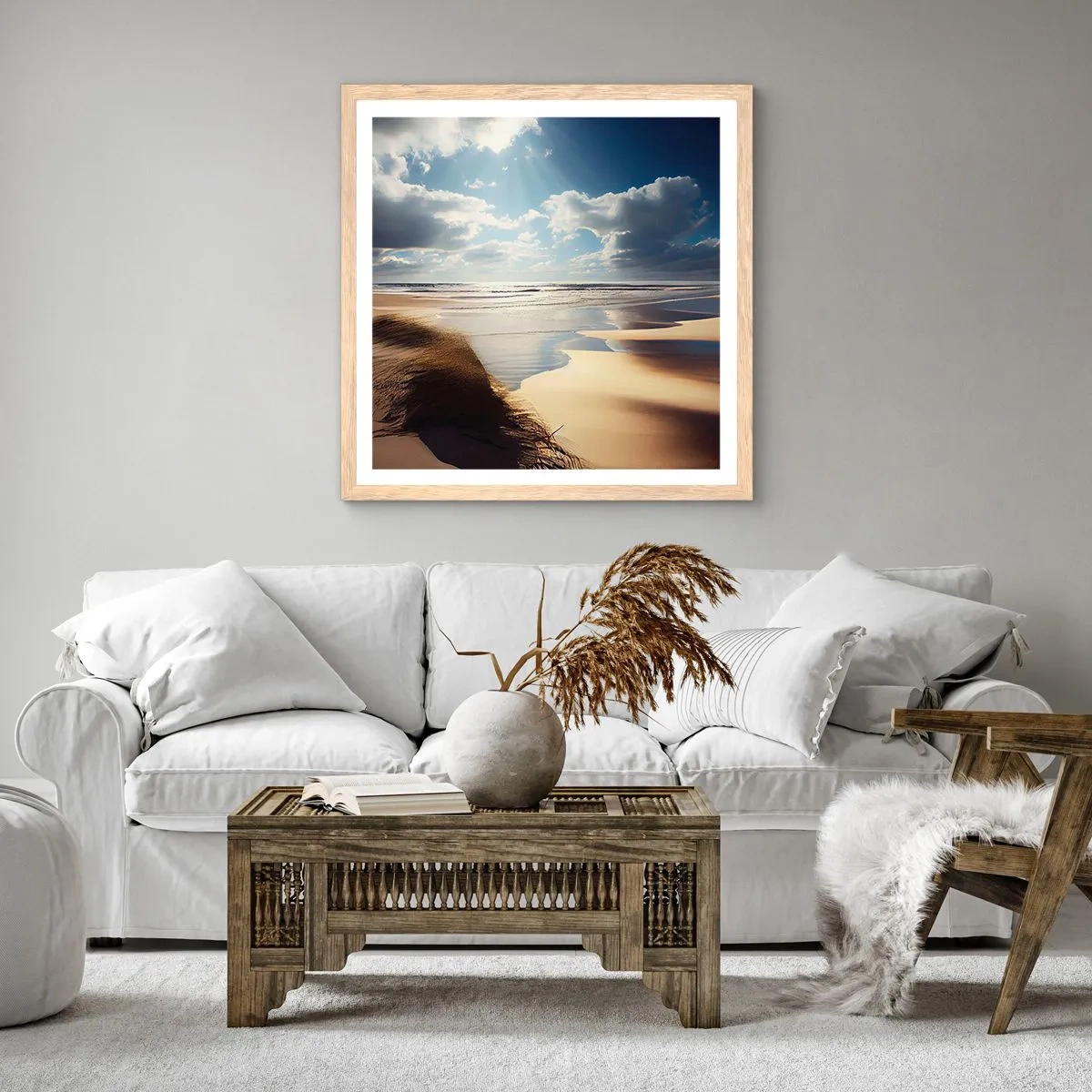 Poster in einem Rahmen aus heller Eiche - Strand, wilder Strand - 50x50 cm