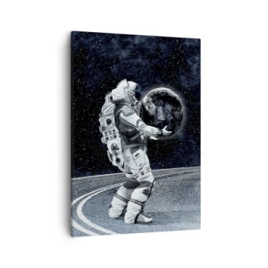 Bild auf Leinwand - Leinwandbild - Astronaut mit Erde vor dem Sternenhimmel - 50x70cm - Auf der Milchstraße - Moderne Wanddekoration für Wohnzimmer und Schlafzimmer ARTTOR