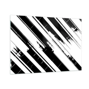 Glasbild - Bild auf glas - Dynamische schwarz-weiße Streifen mit Used-Effekt - 100x70cm - Eine intensive und dynamische Komposition - Moderne Wanddekoration für Wohnzimmer und Schlafzimmer ARTTOR