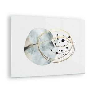 Glasbild - Bild auf glas - Abstrakte Komposition mit blauem Fleck und goldenen Linien - 70x50cm - Vom Weltraum umarmt - Moderne Wanddekoration für Wohnzimmer und Schlafzimmer ARTTOR
