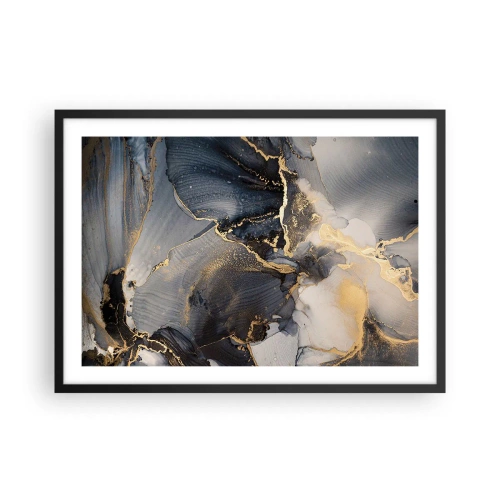 Poster in einem schwarzem Rahmen - Abstraktes Gold und Grau auf Leinwand - 70x50cm - Leben aus Stein - Moderne Wanddekoration für Wohnzimmer und Schlafzimmer ARTTOR