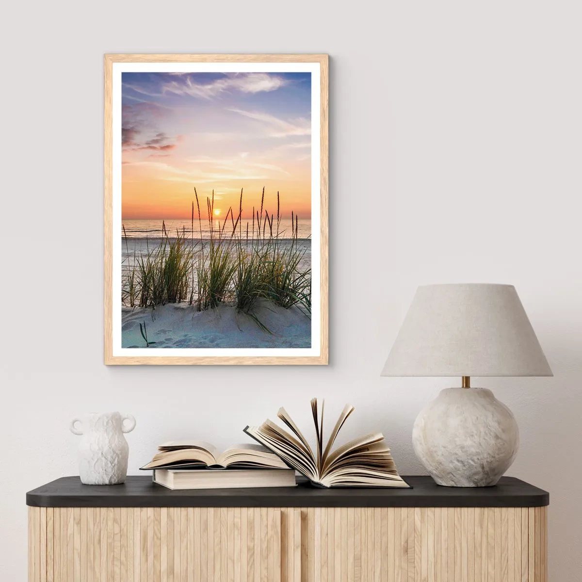 Poster in einem Rahmen aus heller Eiche - Schau, denk, fühl - 70x100 cm