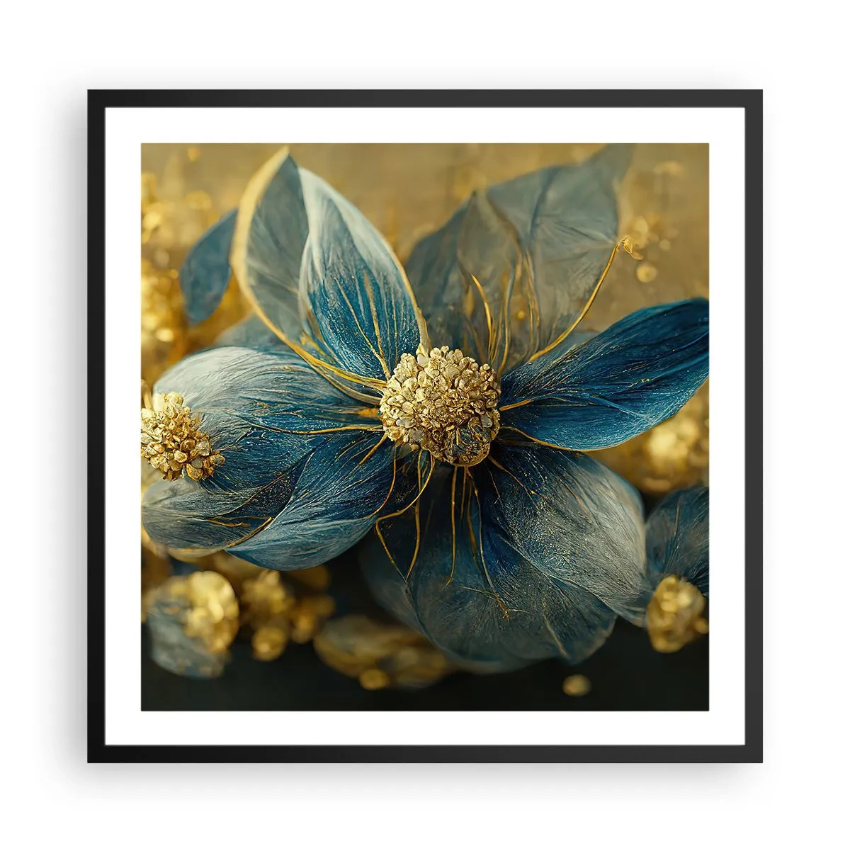 Poster in einem schwarzem Rahmen - Mit Gold blühen - 60x60 cm